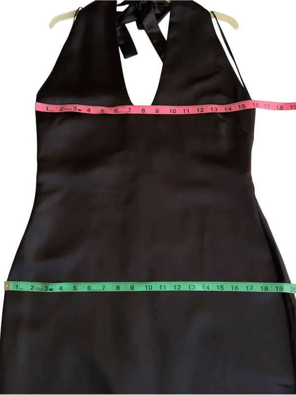 Jason Wu Black Satin Halter Plunging U-Neckline Midi Dress Medium Women’s - Image 12