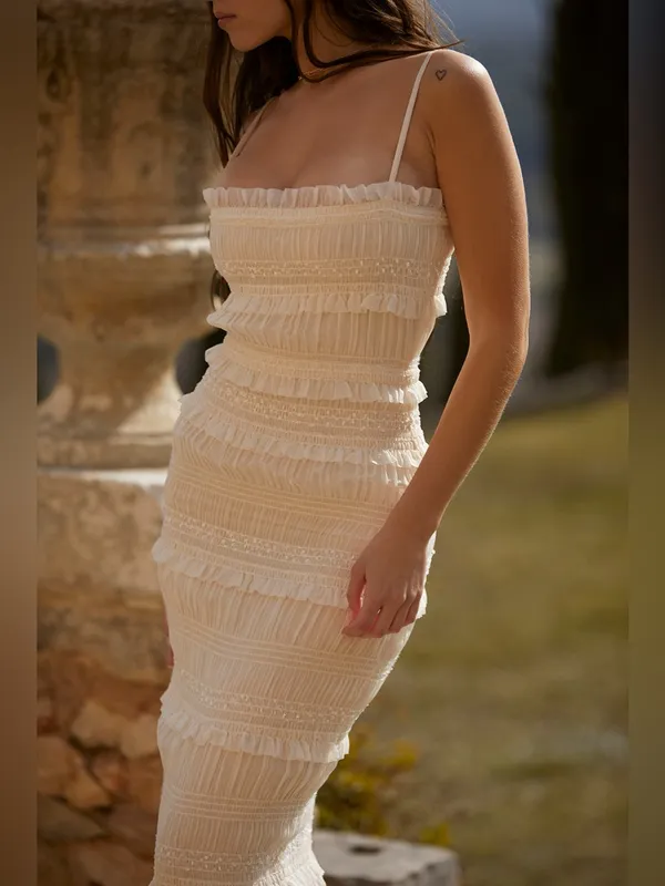 House of CB Solana Ivory Sequin Pleat Maxi Dress S - Image 4