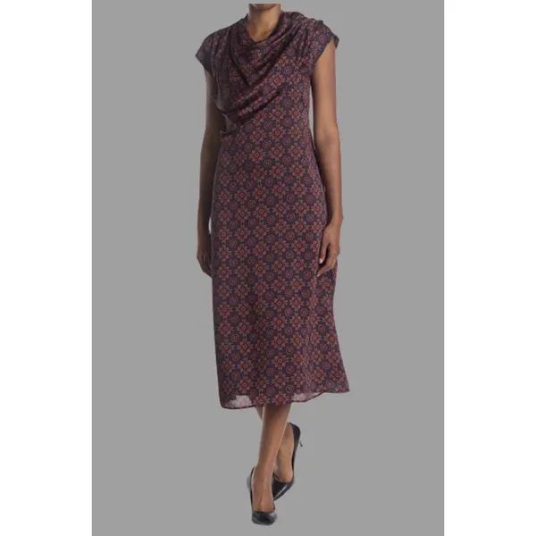 New Club Monaco‎ Women's Drape Neck Red Dress Size 6 Retail $269 Geometric - Image 11