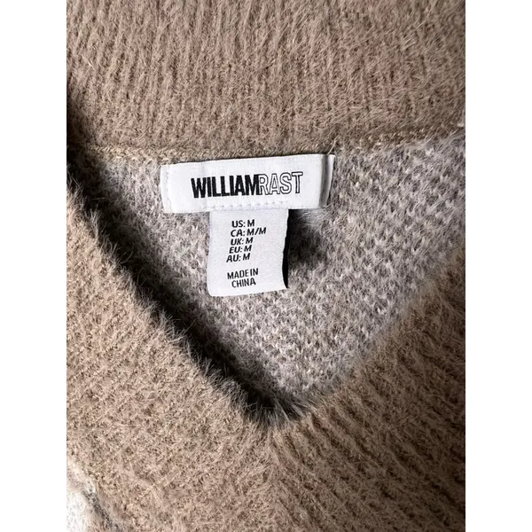 William Rast Wm Med Argyle Fuzzy Knit Sweater Vest Brown Tan V-Neck - Image 2