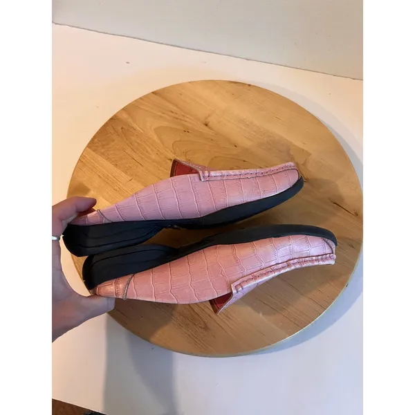 Valencia Y2K Vintage Pink Genuine Leather Square Toe Slide On Mule Loafer Size 8 - Image 7