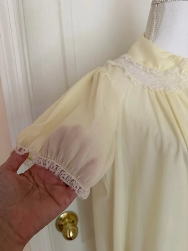 Charmore Vtg by Sears, Roebuck & Co. Pale Yellow Sheer Nightgown, Sz 40-42 - Image 6