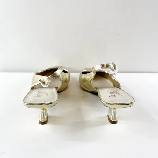 Franco Sarto Jaden Leather Pointed Toe Slingback Kitten Heels Platino Gold 9 - Image 6