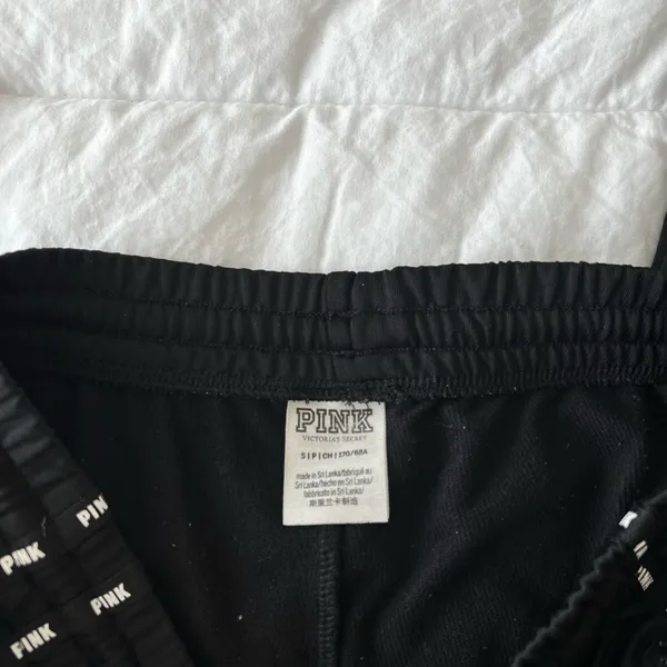 PINK Victoria's Secret Black Joggers with Logo Stripes - Image 5