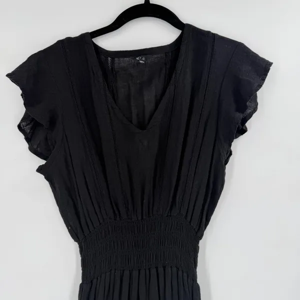 Rails Tara Dress Womens XS Black Linen Blend Smocked Lace Boho Cottagecore‎ - Image 4