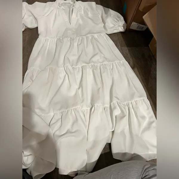 Amanda Uprichard Saffron Dress 3/4 Sleeve Ruffle Tiered Midi white xs‎ - Image 10