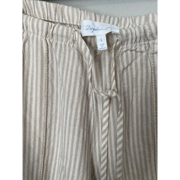New Daydreamer Striped Wide Leg Beach Pants Tan Cream Size Large - Image 3