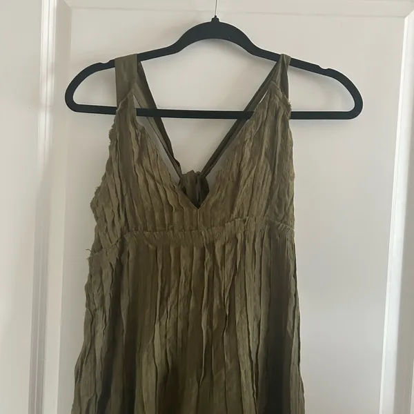 Free People Olive V-Neck Tiered Maxi Dress - Image 4