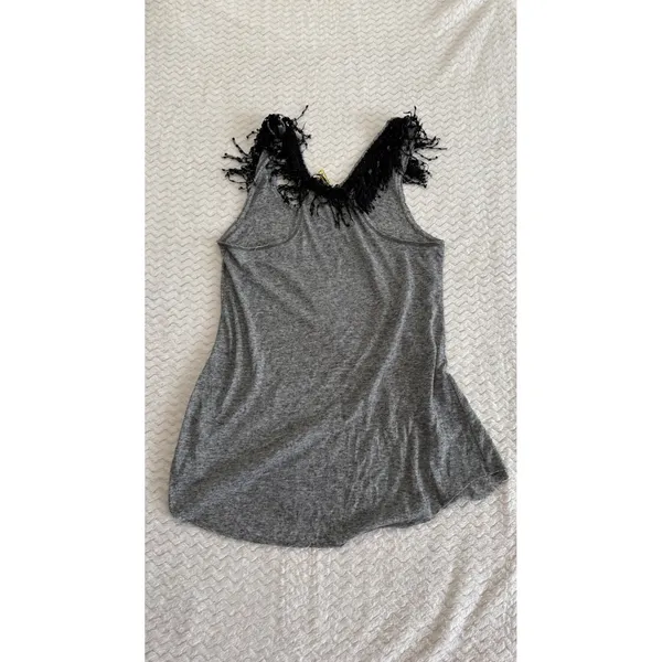 Free People Gray Heathered Fringe Trim Sleeveless Tank Top Medium - Image 4