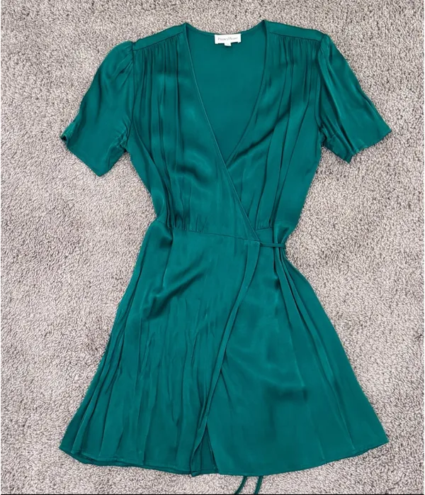 Privacy Please Emerald Green Wrap Mini Dress - Image 3