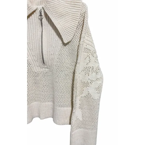 Anthropologie Daily Practice Half-Zip‎ Oversized Pullover Sweater Cream Medium - Image 7
