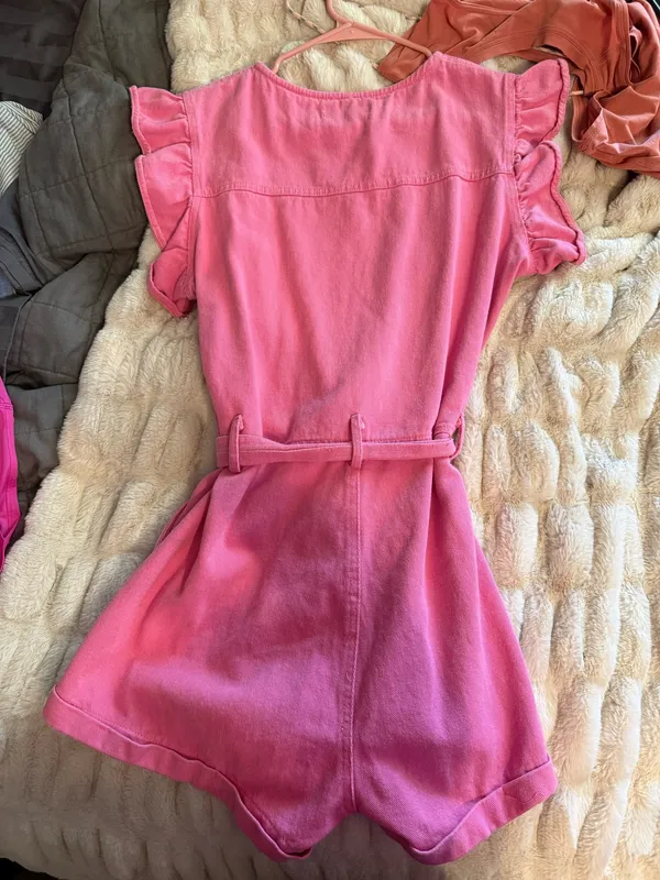 Pink denim button up romper Size L - Image 2