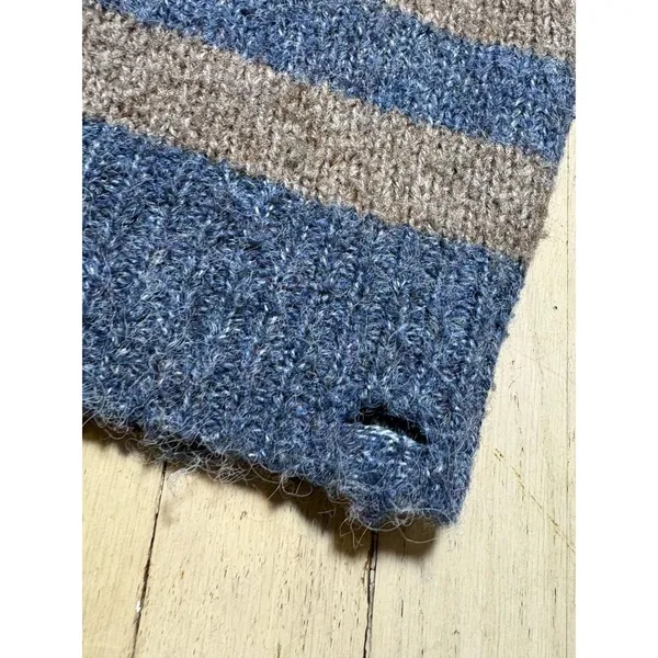 Lumiere Blue and Brown Striped Grunge Distressed Knit Sweater - Image 5