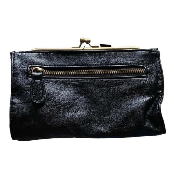 Anthropologie Clutch Bag Womens OS Black Woven Kiss Lock Retro Boho Academia - Image 2