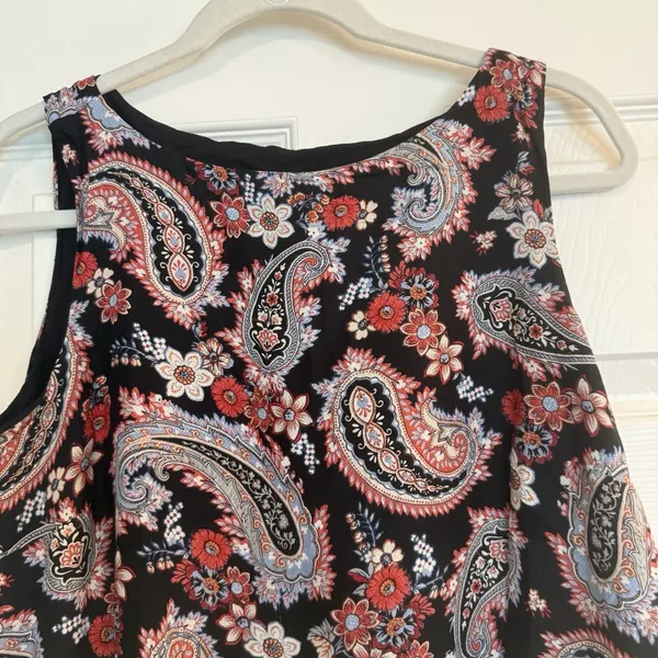 J. Jill Layered Tank‎ Top Sz MED PET Black Paisley Split Back Lined Tunic Flowy - Image 4