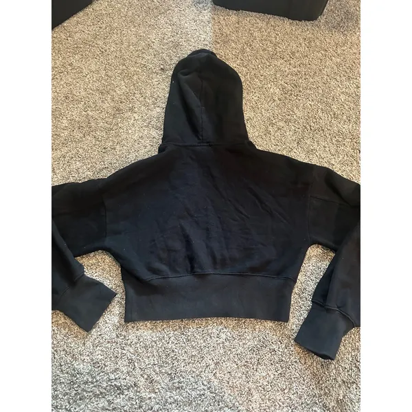 OFFLINE by Aerie Throwback Cropped Hoodie Black Cotton Blend‎ Sweatshirt Medium - Image 7