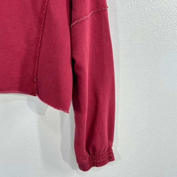 Aerie New Heights Cropped‎ Turtleneck Sweatshirt Burgundy Exposed Seam Raw Hem M - Image 8