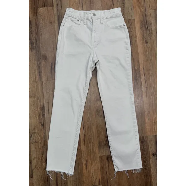 Madewell Skinny Jeans White‎ Raw Hem High Rise Size 25 - Image 2