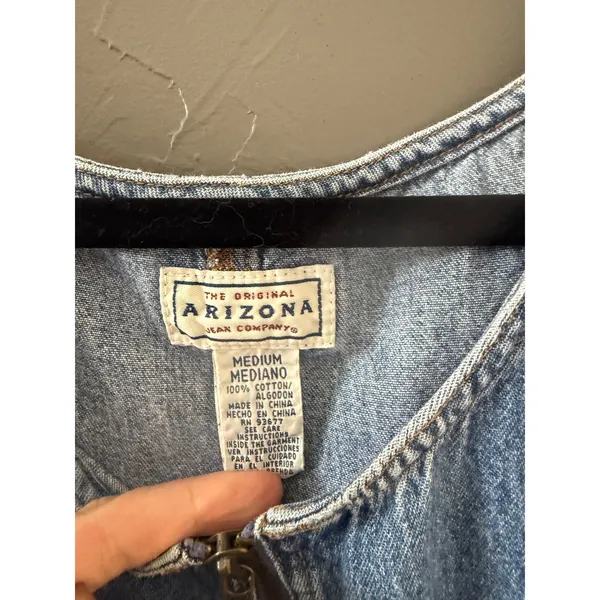 Arizona Jean Co Vintage Denim Pinafore Mini Dress Light‎ Wash Half Zip M Cowgirl - Image 9