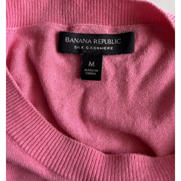 Banana Republic Silk Cashmere Sweater Womens Medium Pink Crew Neck Pullover M - Image 7