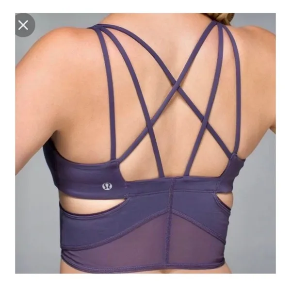 Lululemon Exquisite Strappy Cut-Out Long Bra Nightfall Plum Mesh Size 2 Cut Outs - Image 2