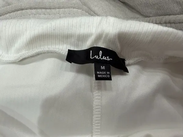 Lulu's White Ribbed Lounge Pants with Black Logo Tag - Image 3