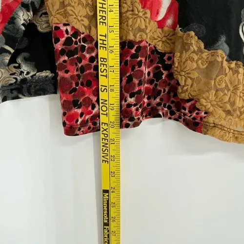 LR Women's Boho Artsy‎ Knit Top L Silk Black Red Floral Baroque Y2K Long Sleeve - Image 5