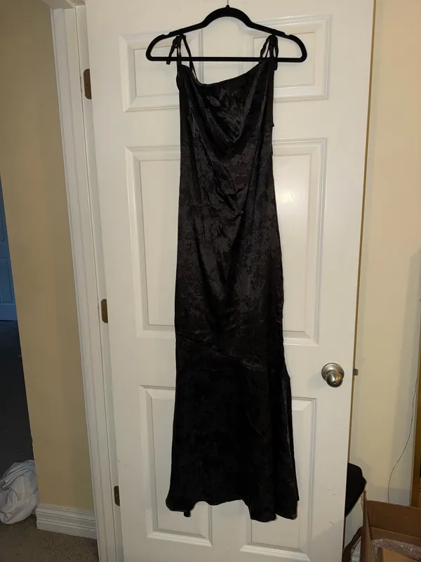 Floral Black Satin Dress - Image 3