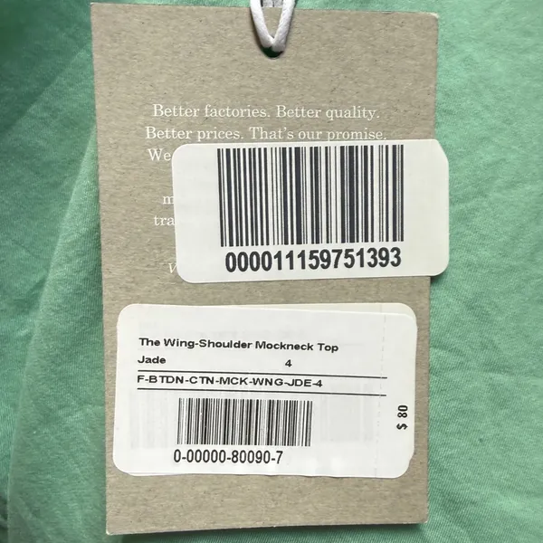 Everlane The Wing-Shoulder Mockneck Top Jade Green Cotton Blouse Size 4 NEW - Image 6