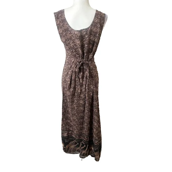 Vintage Looking Good Maxi Dress Safari Giraffe Elephant Asymmetric Tie Back 1X‎ - Image 7