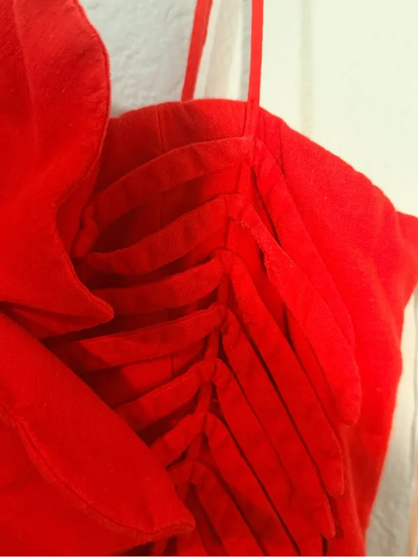 Farm Rio Red Garden Linen Blend Cocktail Midi Dress Size XS - Image 7