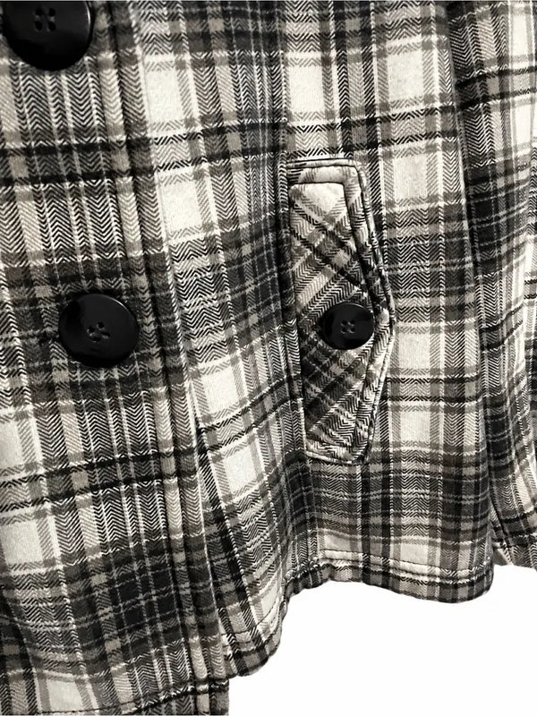 maurices Plaid Double Breasted Hooded Pea Coat Jacket Women's Size L - Image 4
