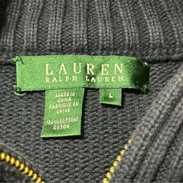 Lauren Ralph Lauren Vintage Size L Navy Blue Cotton Knit Sweater Zip Up Cardigan - Image 9