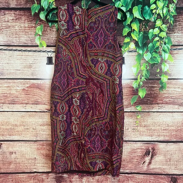 Lauren Ralph Lauren 100% Silk Paisley Midi Dress Sz 8 Floral Boatneck Shift NWT - Image 4