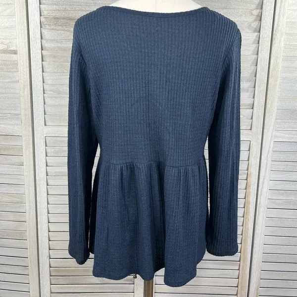 MIA & TESS Thermal Knit Peplum Long Sleeve Top Navy-Medium - Image 2