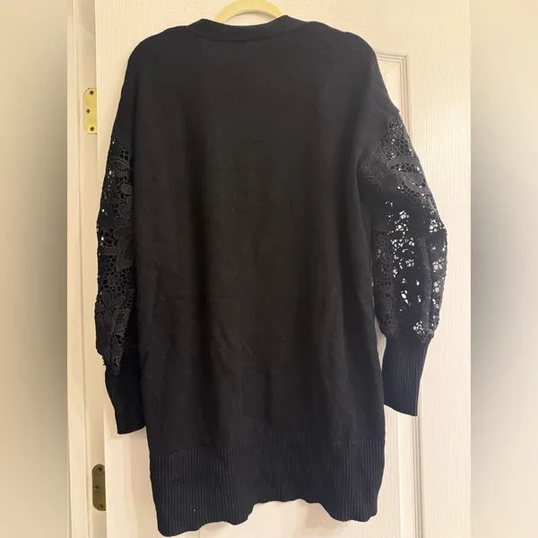 Torrid Black Eyelet Lace Balloon Sleeve Open Sweater Cardigan - size 1 - Image 4