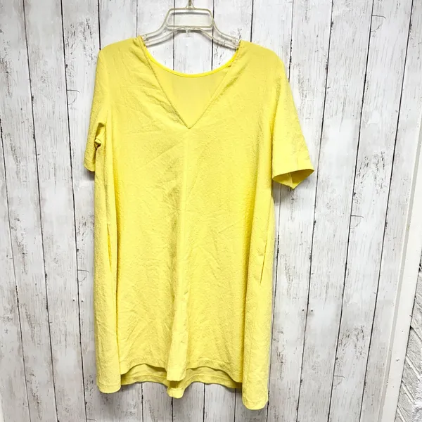 Frnch Dress Women Size M/L Yellow Crepe Round Neck‎ Short Sleeve Shift Mini Sun - Image 7