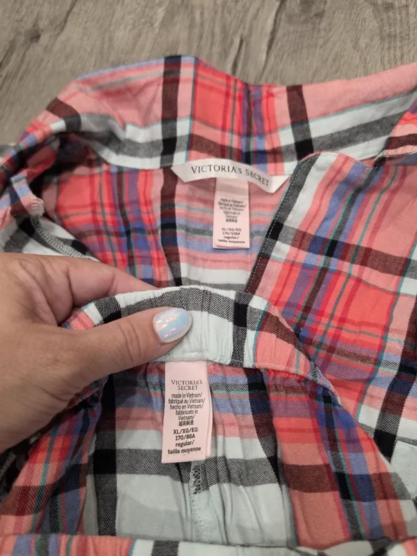 Victorias Secret XL Plaid Button-Down Pajama Set Red pink White winter warm - Image 2