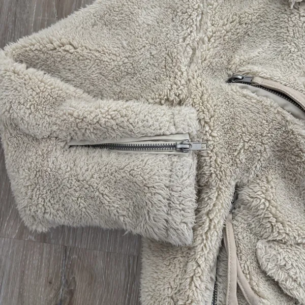 Free People Sherpa Jacket Womens Size Small So Cozy Slouchy Fleece Moto Jacket - Image 2