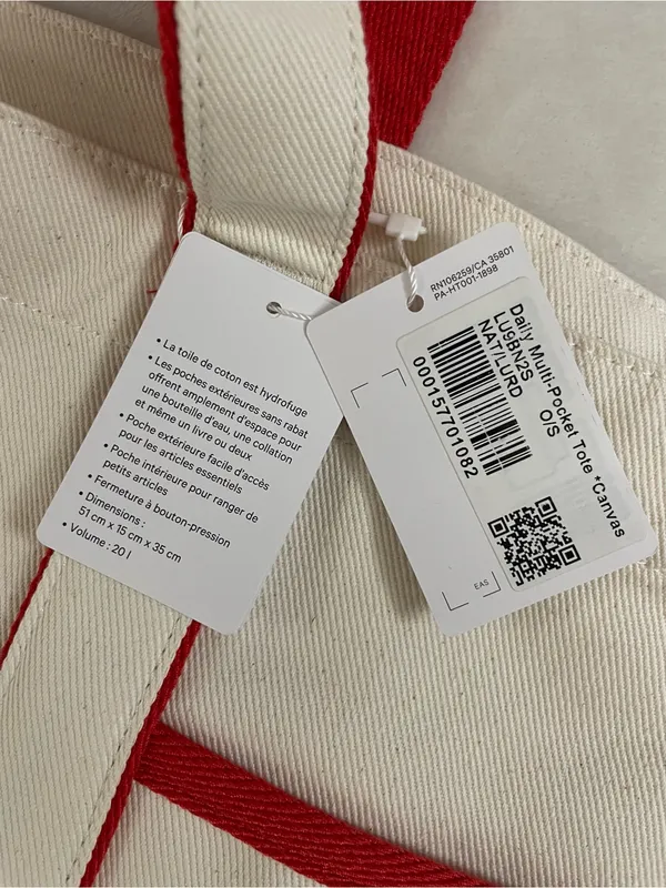 Lululemon NWT Daily Multi Pocket Canvas Tote Bag 20L Cream Red Trim - Image 8