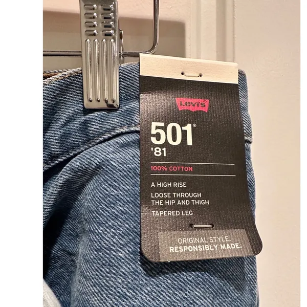 Levis 501‎ 81 High Rise Tapered Jeans Blue Denim 31x31 NWT - Image 3