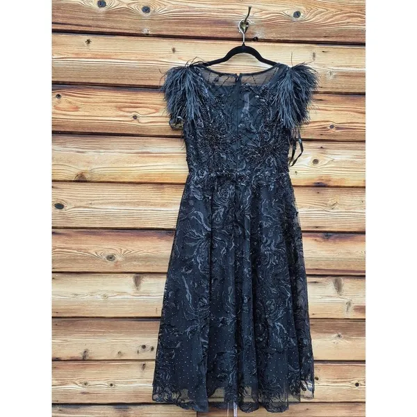 NW0T MAC DUGGAL 20400 Black Feather Shoulder Embellished Dress Size 8 - Image 12
