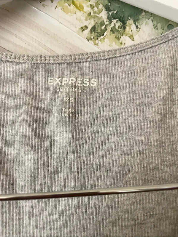 Express Sequin Ombre Ribbed Tank Top Heather Gray XS McBling Y2K Style - Image 2