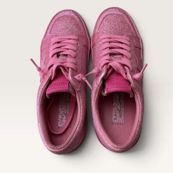 Vintage Havana Pink Glitter Low Top Sneakers Womens Size 6.5 Sparkly Lace Up - Image 4