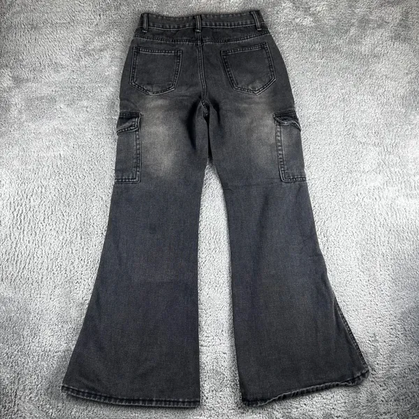 Unbranded Cargo Flare Jeans Womens 27 Washed Black High Rise‎ Wide Leg Utility - Image 7