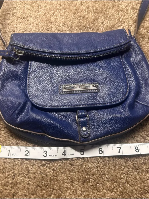 Nine West Blue Leather Crossbody Saddle Bag - Image 7