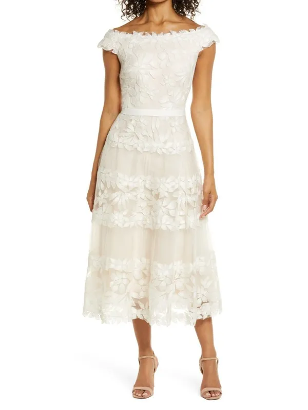 NWT TADASHI SHOJI Adriane in Ivory Petal Floral Embroidered Tea Midi Dress 12 - Image 2