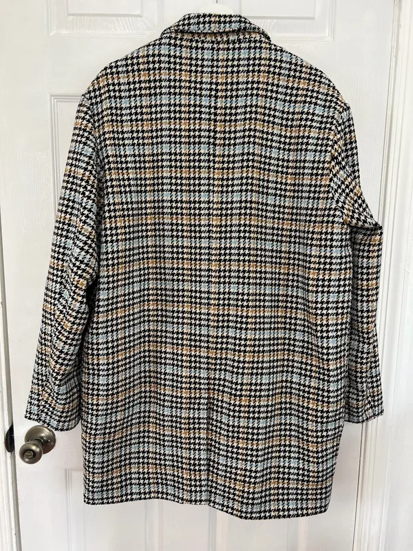 A New Day Houndstooth Plaid Coat L Double Breasted Preppy Academia Chic Blazer - Image 3