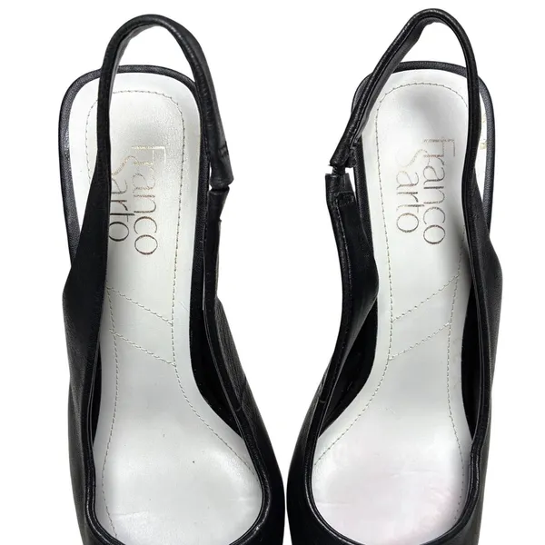 Franco Sarto Marcy Black Leather Slingback Pointed Toe Flare Heel Pumps 7M - Image 6