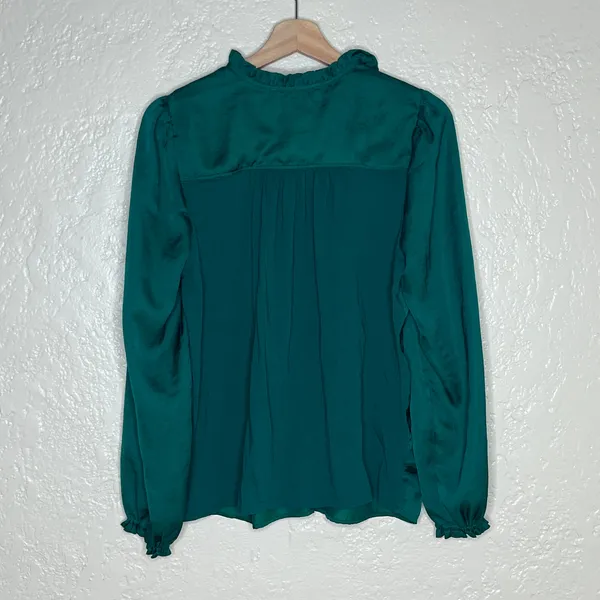 Loft Green Puff Sleeve Tie Neck Cotton Modal Blouse Womens‎ Medium - Image 3